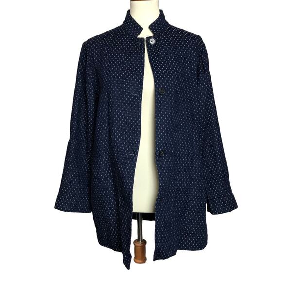 Raquel Allegra Jaquard Navy Blue Diamond Print Buttoned Blazer Coat Jacket Small - Picture 13 of 16